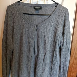 Gray cable knit Eddie Bauer cardigan